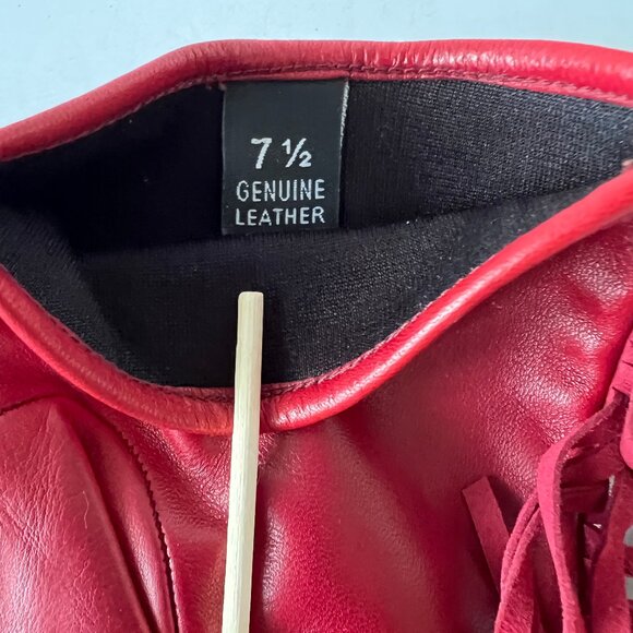 Neiman Marcus Red Leather Italian Gloves with Fringe, Size 7 1/2, Silk Lining EC - Picture 10 of 12